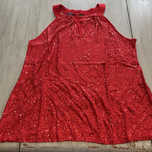 NWT International Concepts Red Sequin Keyhole Halter Top Sz 3X Sparkly - Picture 1 of 7